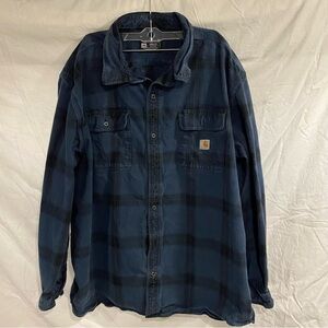 Carhartt Men’s 2XL Blue Black Flannel Button Up Shirt